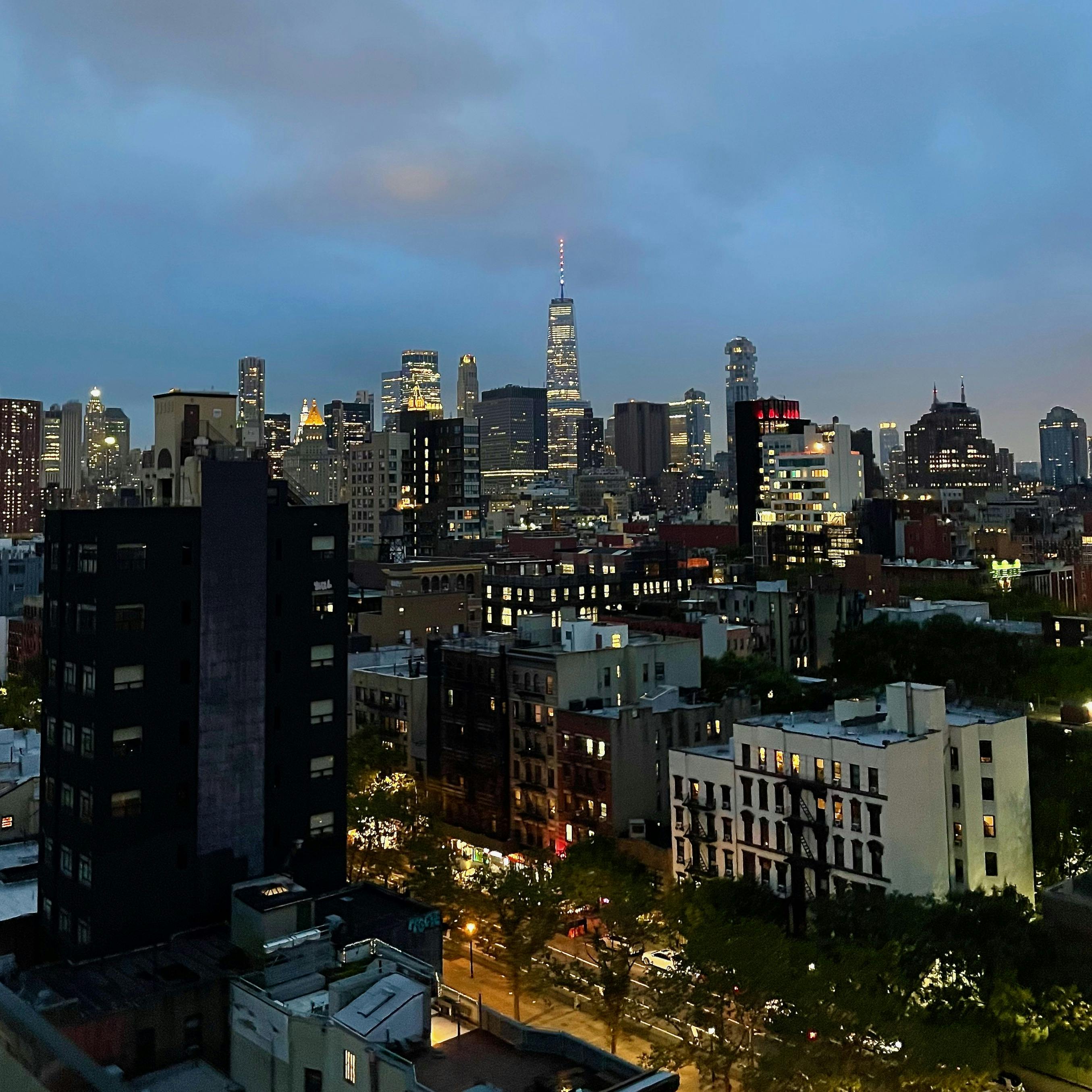 New York City skyline just before sunset